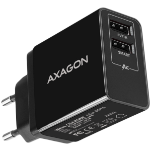 Kabeļu sistēmu sastāvdaļa (SCS) Axagon Dual wall charger <240V / 2x port 5V-2.2A + 5V-1A. 16W total power. - ACU-DS16