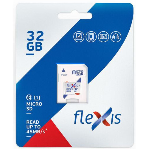 Atmiņas kartes 32Gb MicroSD Flexis + SD adapter (FMSD032GU1A)