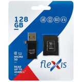 Atmiņas kartes 128Gb MicroSD Flexis + SD adapter + card reader (FX128GMSDXCU1)