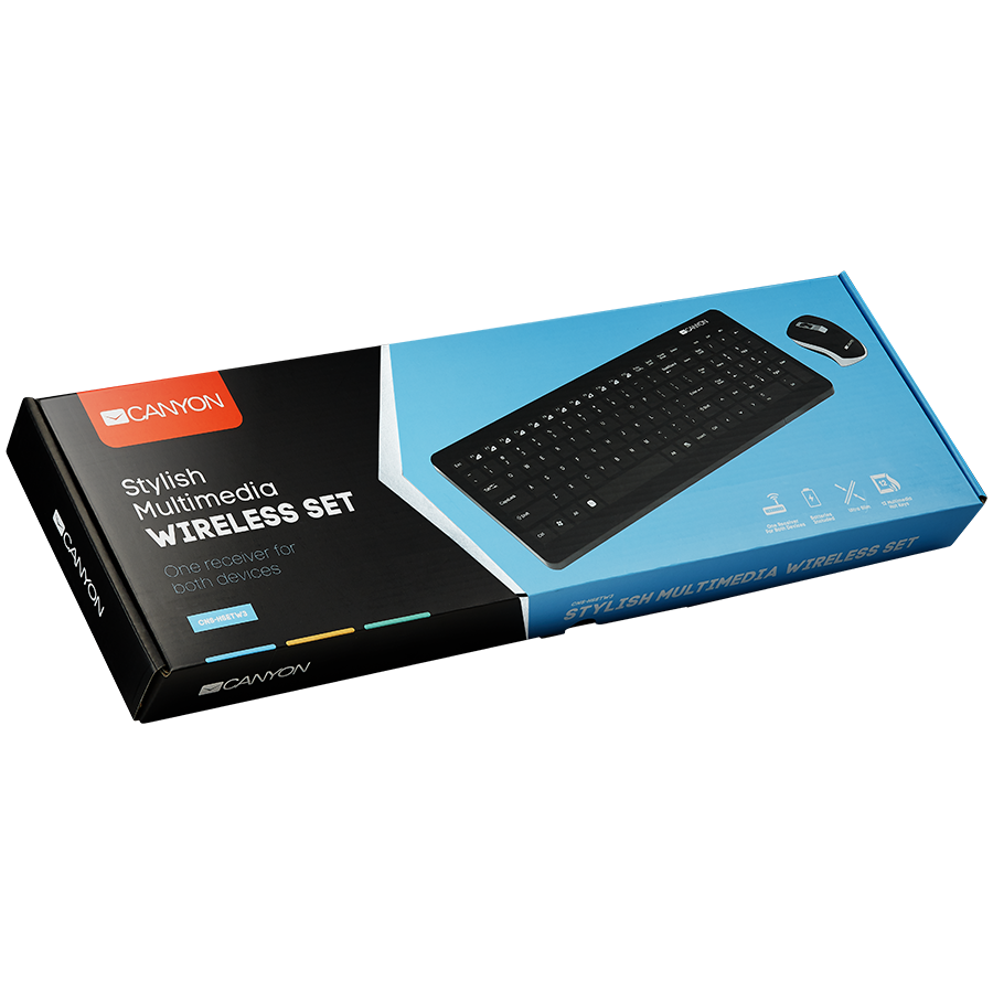 Tastatūra + pele CANYON 2.4GHz wireless combo-set, keyboard 105 keys, chocolate key caps, US layout - CNS-HSETW3-US - foto 2