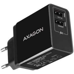Composant du système de câblage (SCS) Axagon Dual wall charger <240V / 2x port 5V-2.2A + 5V-1A. 16W total power. - ACU-DS16