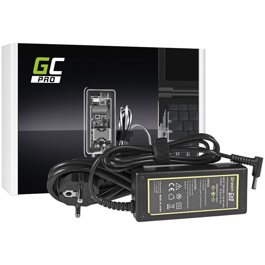 Kabeļu sistēmu sastāvdaļa (SCS) Green Cell PRO Charger AC Adapter for HP 65W / 19.5V 3.33A / 4.5mm-3.0mm - AD49P