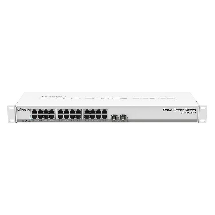 Mikrotik Cloud Smart Switch 326-24G-2S+RM with 24 x Gigabit Ethernet ports, 2x SFP+ cages, 1U rackmount case, PSU - CSS326-24G-2SRM