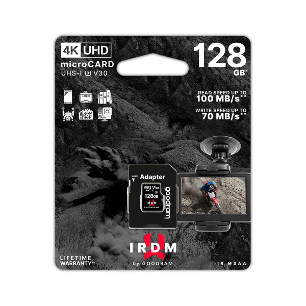 Atmiņas kartes Goodram microSD 128 GB UHS-I U3 + Adapter (TGD-IRM3AA1280R12)