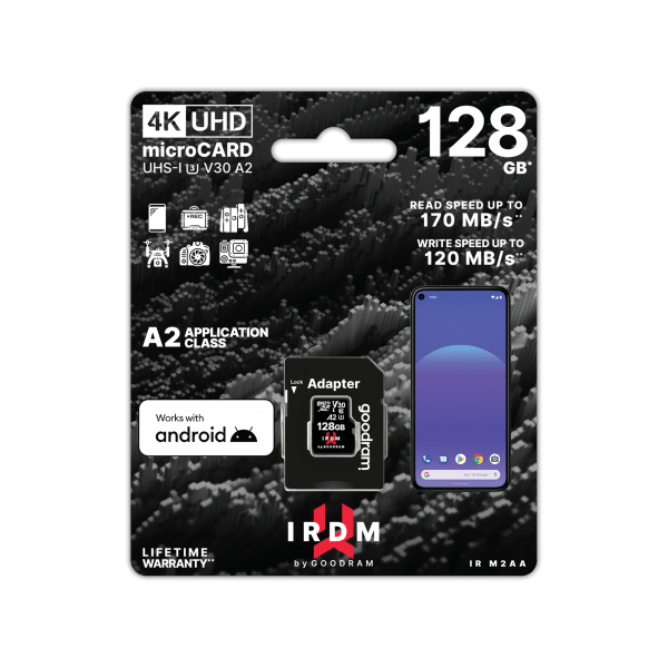 Atmiņas karte Goodram microSD 128 GB UHS-I U3 + Adapter (TGD-IRM2AA1280R12)