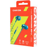 Austiņas Earphones Canyon SEP-3 Mic 1.2m Blue Green (CNS-CEP3BG)