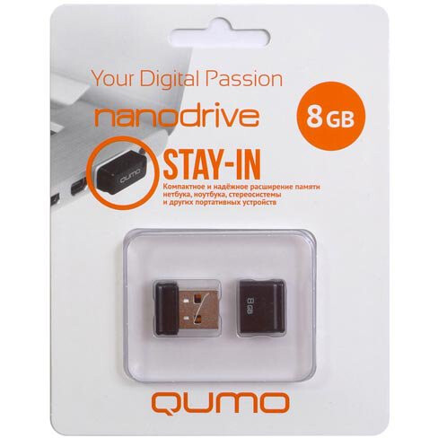 USB zibatmiņa 8Gb QUMO Nano Black - QM8GUD-NANO-B - foto 2