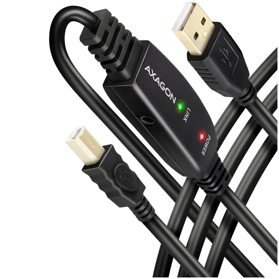 Axagon Active connection USB 2.0 A-M > B-M cable, 15 m long. Power supply option. (ADR-215B)