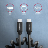 Axagon Data and charging USB 2.0 PD 60W, 3A. Black twisted. (BUCM-CM20TB)