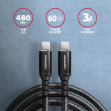 Axagon Data and charging USB 2.0 PD 60W, 3A. Black braided. (BUCM-CM15AB)
