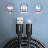 Axagon Data and charging USB 2.0 . 3A. Black braided. (BUCM-AM10AB)