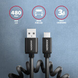 Axagon Data and charging USB 2.0 3A. Black twisted. (BUCM-AM20TB)