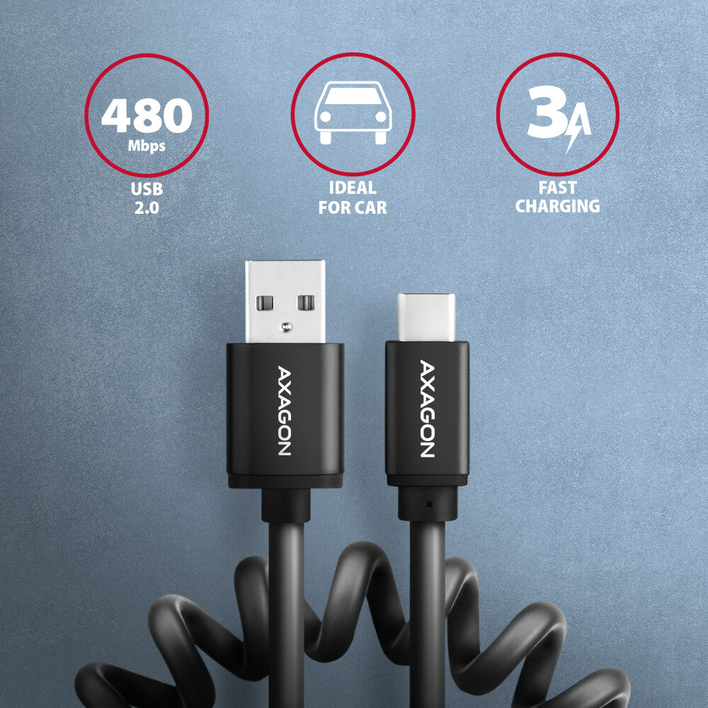 Axagon Data and charging USB 2.0 3A. Black twisted. (BUCM-AM20TB) - foto 4