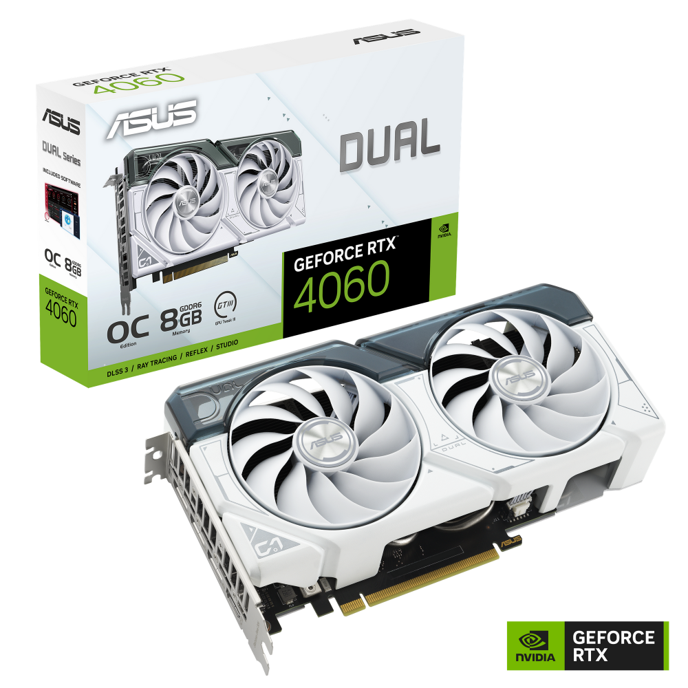 Videokarte ASUS DUAL GeForce RTX 4060 OC White 8GB (90YV0JC2-M0NA00)