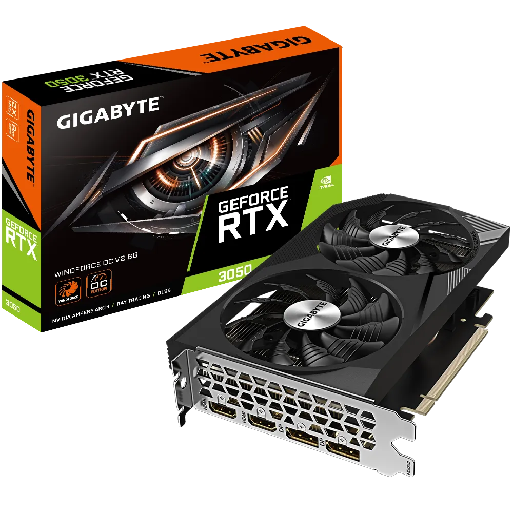 Videokarte GIGABYTE GeForce RTX 3050 WINDFORCE OC 8GB (GV-N3050WF2OCV2-8GD)