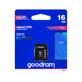 Atmiņas kartes GOODRAM 16GB MICRO CARD cl 10 UHS I + adapter (M1AA-0160R12)