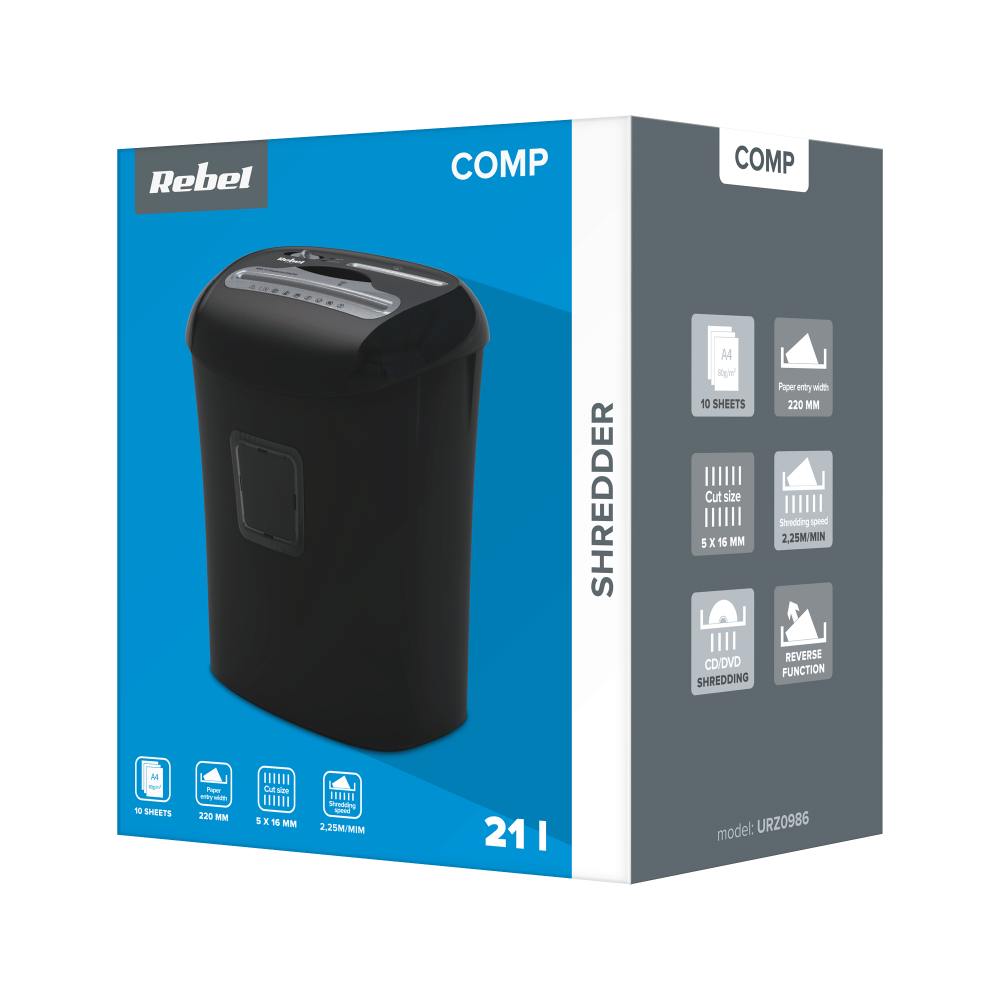 Papīra smalcinātājs (šrederis) REBEL documents, cards, CDs with a 21 L (URZ0986) - foto 4