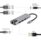 USB centrmezgls GEMBIRD Multi Port Adapter USB Type C (A-CM-COMBO5-04)
