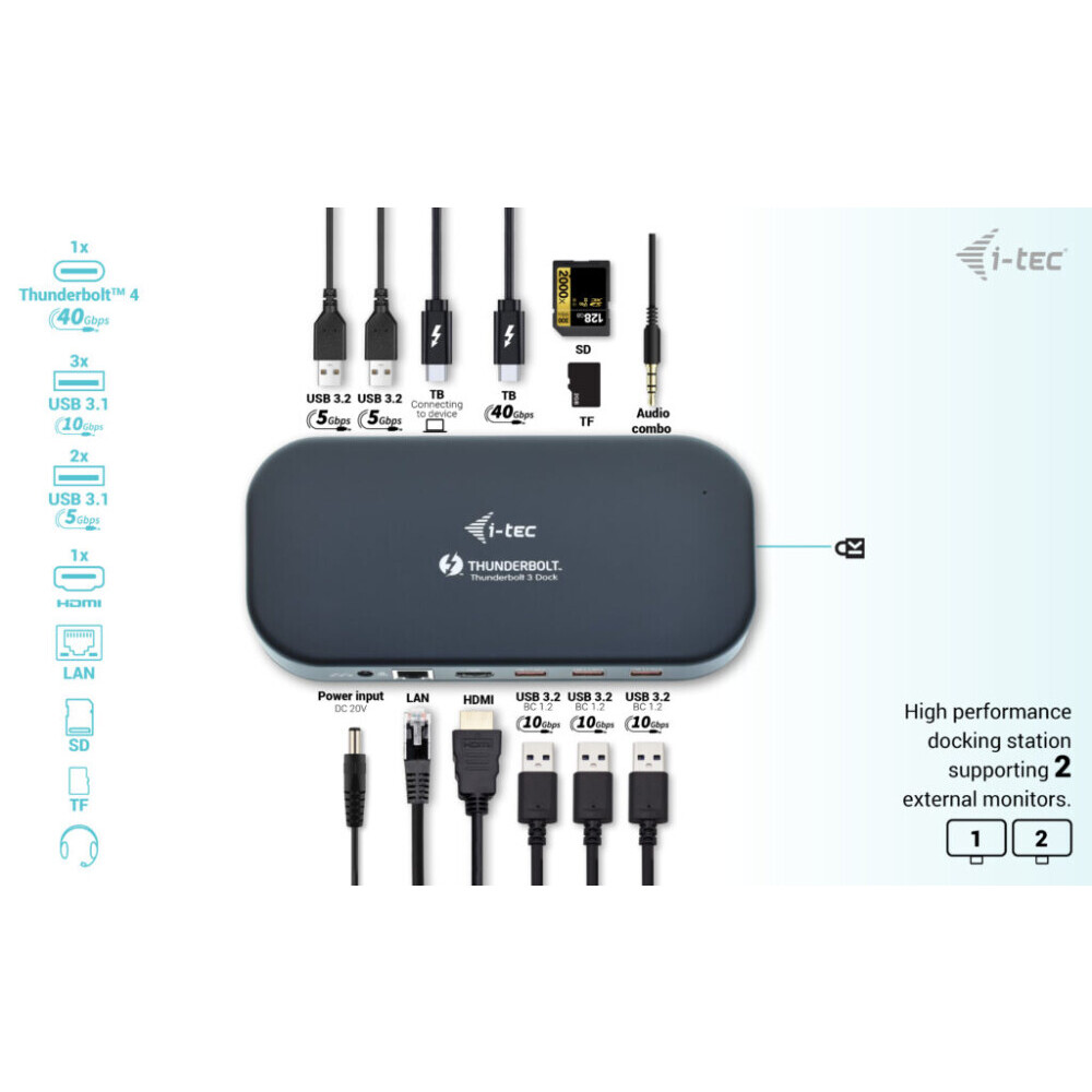 USB centrmezgls I-TEC Thunderbolt 3 (TB3HDMIDOCKPD) - foto 3