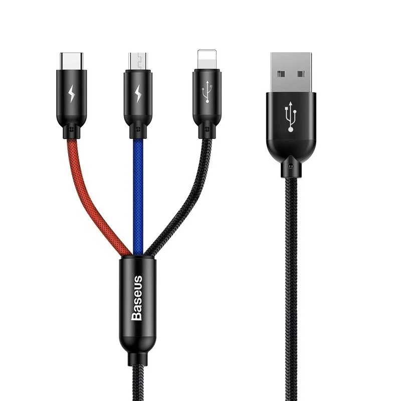 BASEUS USB TO 3IN1 1.2M/BLACK (CAMLT-BSY01)