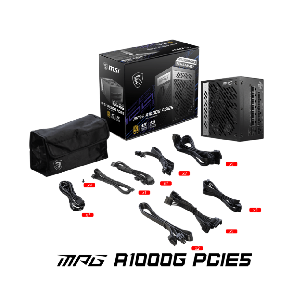 Barošanas bloks MSI MPG A1000G PCIE5 1000 W (306-7ZP7C11-CE0) - foto 4