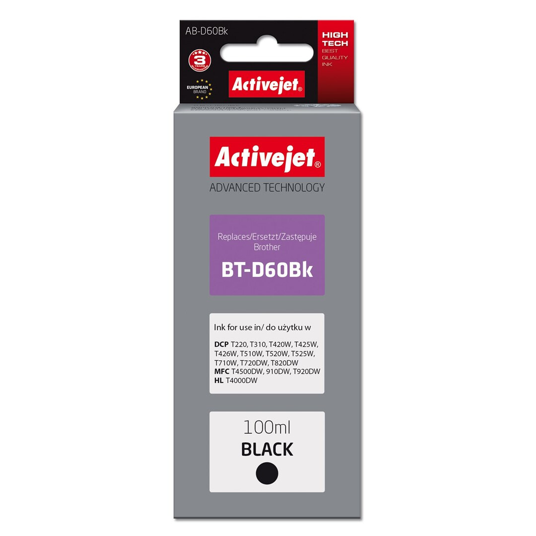 Activejet AB-D60Bk Ink for Brother 100 ml black (Brother BT-D60Bk)