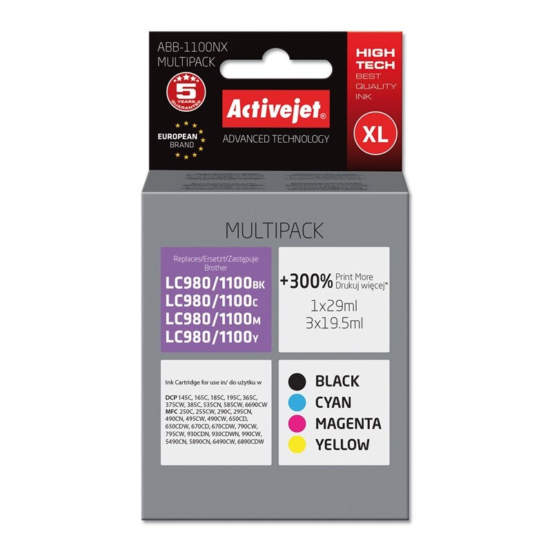 Activejet ABB-1100NX Ink for Brother 19.5 ml black, magenta, cyan, yellow (ABB-1100NX)