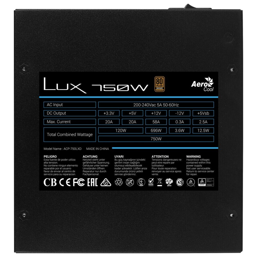 Barošanas bloks Aerocool LUX750 750 W (AEROLUX-750-80BRONZE) - foto 4