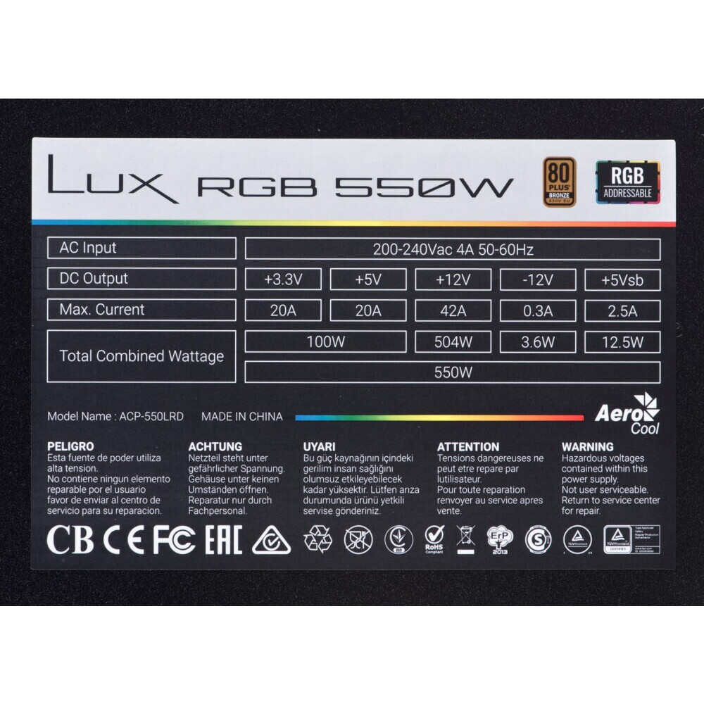 Barošanas bloks Aerocool Lux RGB 550M 550 W () - AEROPGSLUXRGB-550 - foto 5