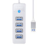 Adapteris Orico Hub Adapter USB to 4x USB 3.0, 5 Gbps White (PW4U-U3-015-WH-EP)