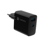 NATEC RIBERA GAN 1x USB-A + 1x USB-C BLACK (NUC-2145)
