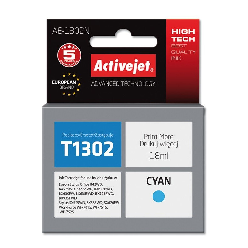 Activejet AE-1302N Ink (replacement for Epson T1302; Supreme; 18 ml; cyan) (AE-1302N)