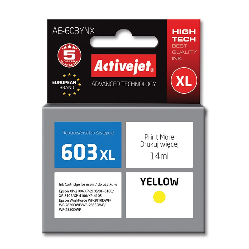Activejet AE-603YNX ink (replacement for Epson 603XL T03A44; Supreme; 14 ml; yellow) (AE-603YNX)