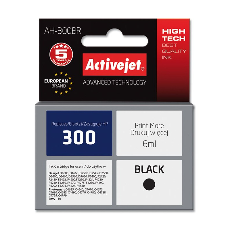 Activejet AH-300BR ink (replacement for HP 300 CC640EE; Premium; 6 ml; black) (EXPACJAHP0191)