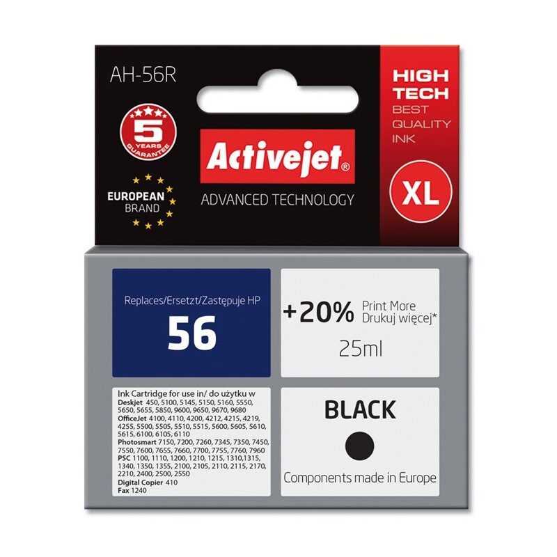 Activejet AH-56R Ink (replacement for HP 56 C6656A; Premium; 25 ml; black) (AH-56R)