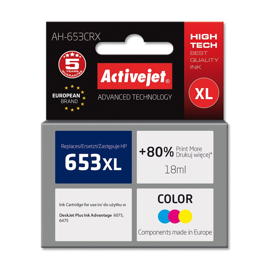 Activejet AH-653CRX ink (replacement for HP 652 F6V24AE; Premium; 320 pages; color) (AH-653CRX)