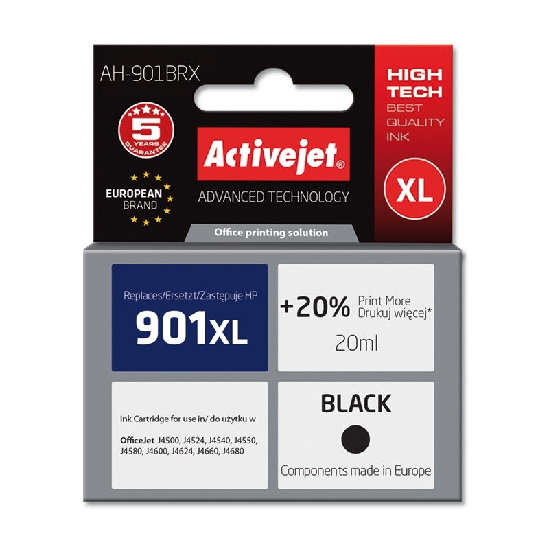Activejet AH-901BRX Ink (replacement for HP 901XL CC654AE; Premium; 20 ml; black) (AH-901BRX)
