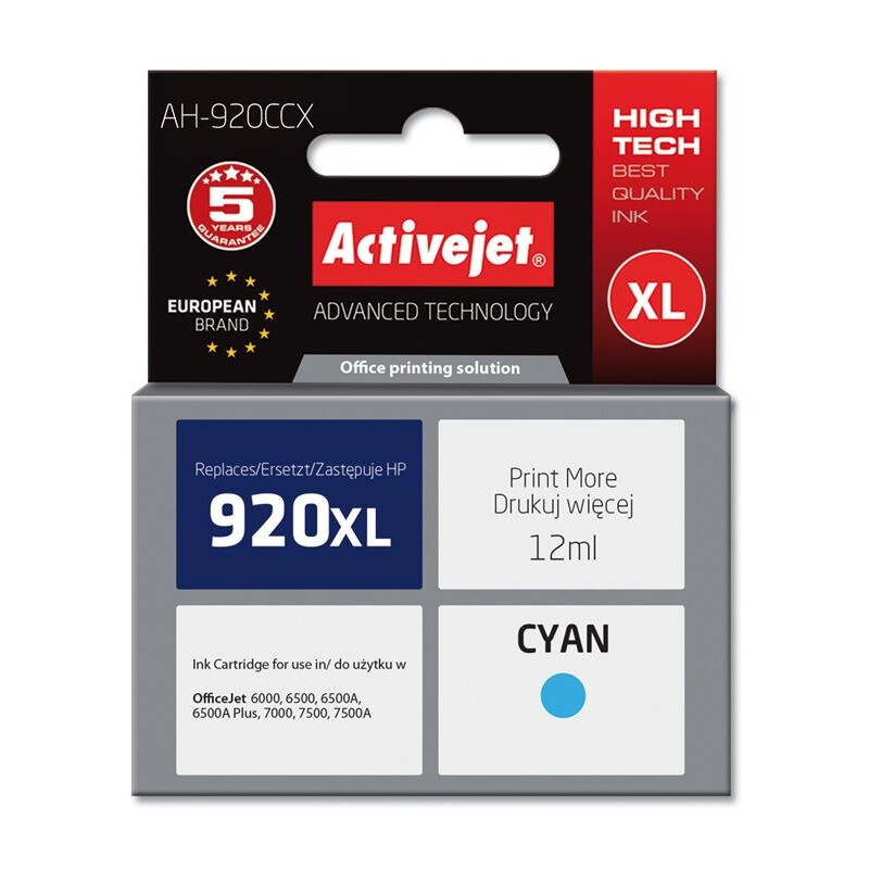 Activejet AH-920CCX Ink (replacement for HP 920XL CD972AE; Premium; 12 ml; cyan) (AH-920CCX)