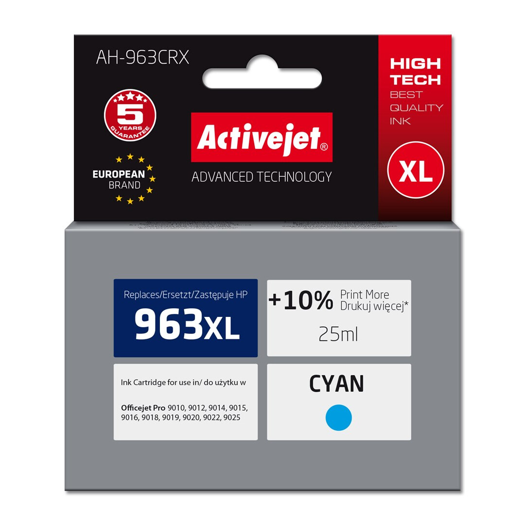 Activejet AH-963CRX Ink (replacement for HP 963XL 3JA27AE; Premium; 1760 pages; 25 ml, cyan) (AH-963CRX)