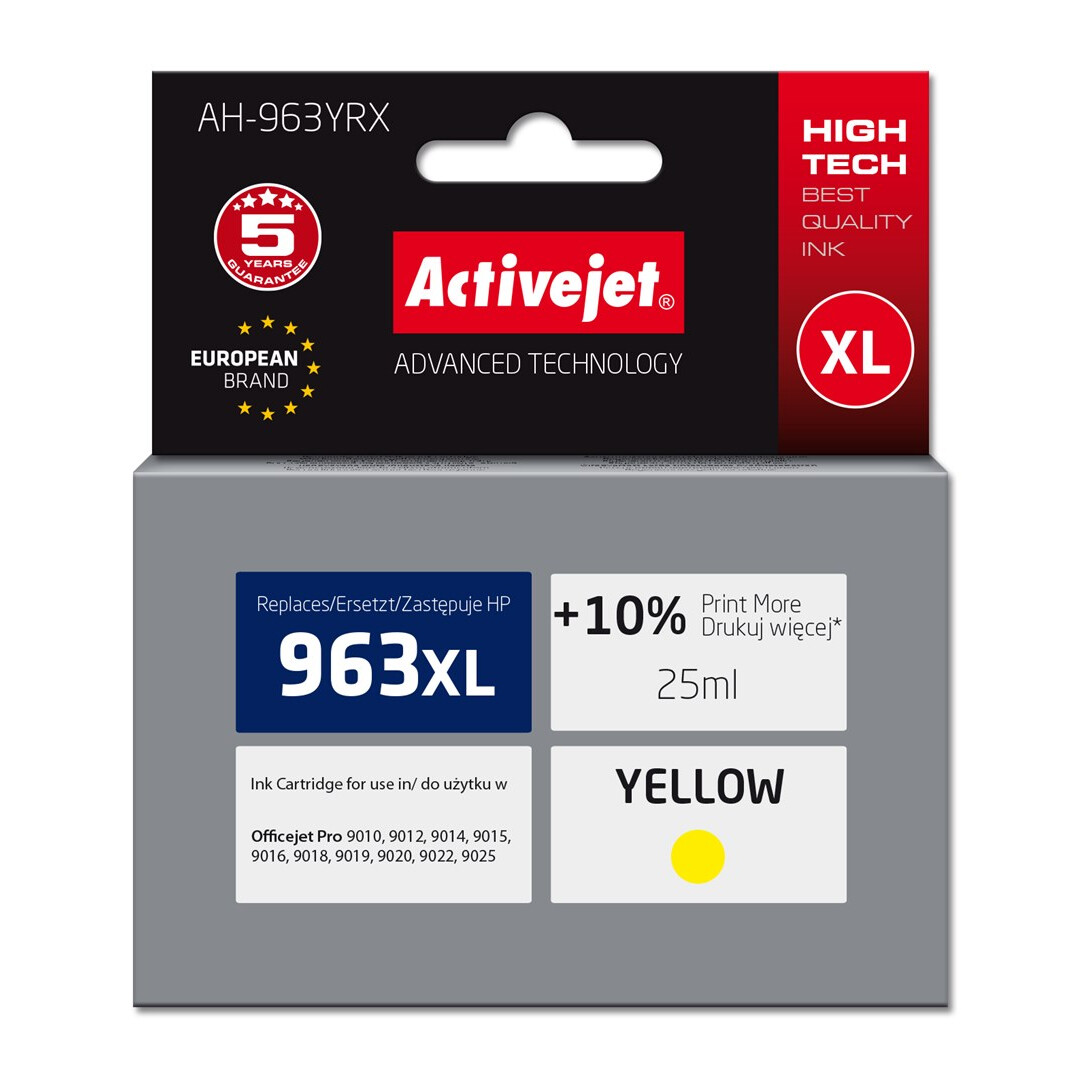 Activejet AH-963YRX Ink (replacement for HP 963XL 3JA29AE; Premium; 1760 pages; 25 ml, yellow) (AH-963YRX)