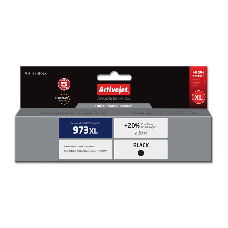 Activejet AH-973BRX ink (replacement for HP 973XL L0S07AE; Premium; 220 ml; black) (AH-973BRX)