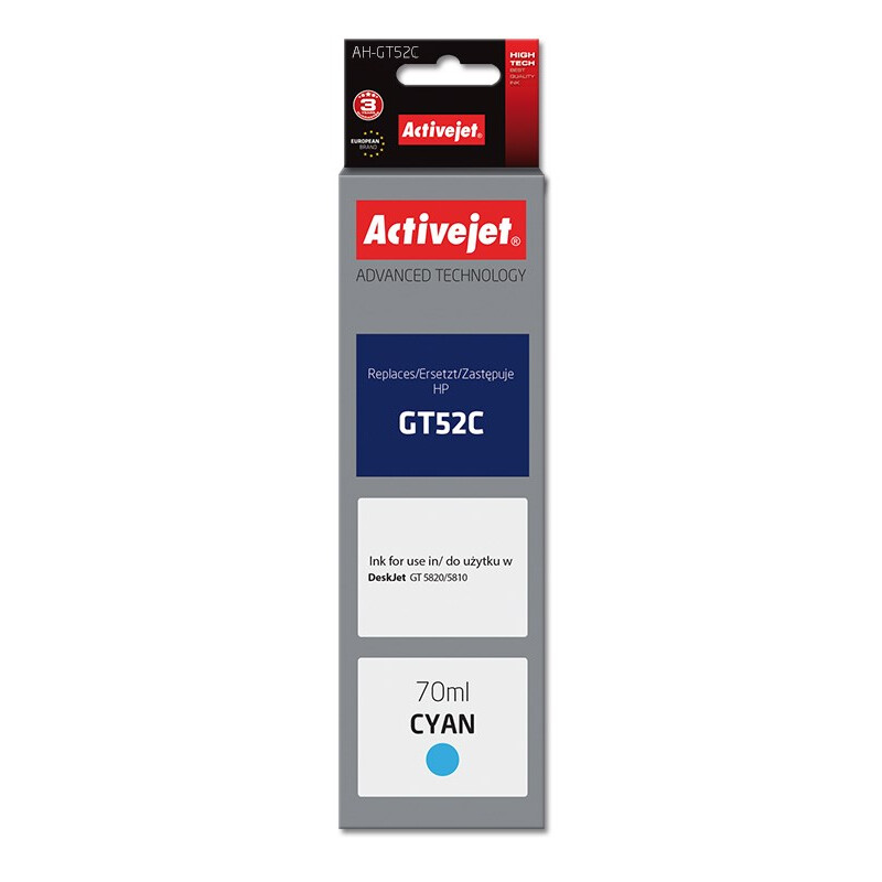 Activejet AH-GT52C ink (replacement for HP GT-52C M0H54AE; Supreme; 70 ml; cyan) (AH-GT52C)