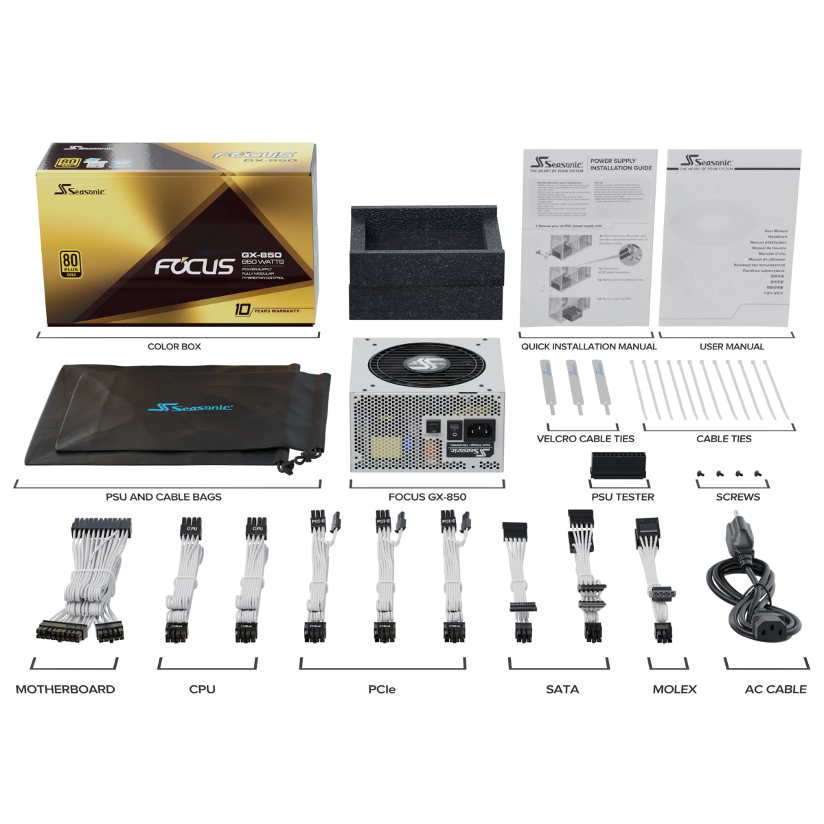 Barošanas bloks SEASONIC FOCUS GX 850W - FOCUS-GX-850-V4-WHITE - foto 9
