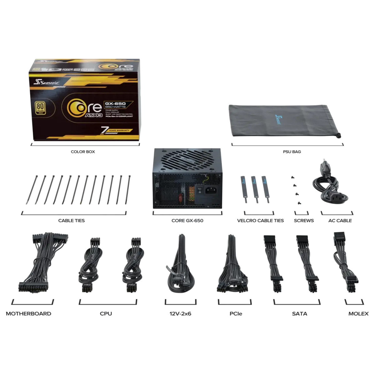 Barošanas bloks SEASONIC CORE GX 650W (SRP-CGX651-A5A32SF) - foto 9