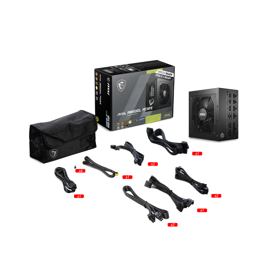 Barošanas bloks MSI MAG A850GL 850W PCIE5 II (306-7ZP8D11-CE0) - foto 5