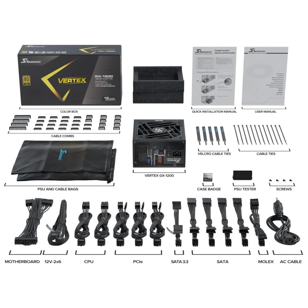 Barošanas bloks SEASONIC VERTEX GX 1200W - VERTEX GX-1200 - foto 9