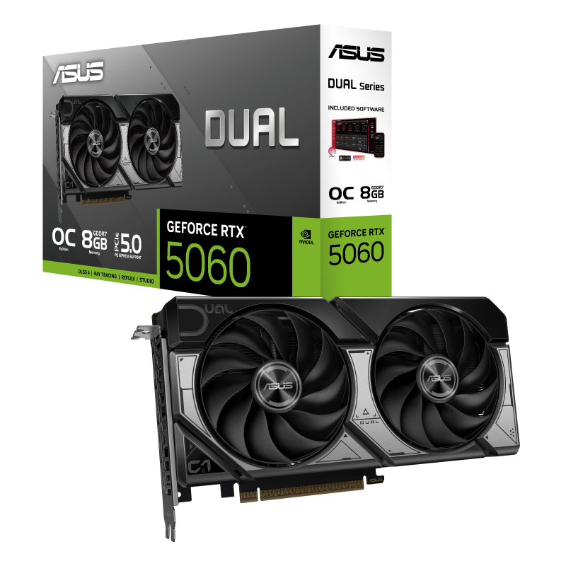 Videokarte ASUS DUAL RTX 5060 OC 8GB GDDR7 Black (90YV0N12-M0NA00)