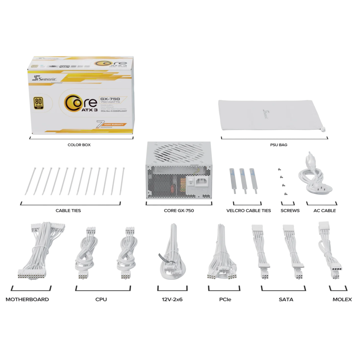 Barošanas bloks SEASONIC CORE GX 750W White (SRP-CGX751-A5A32SF-W) - foto 9