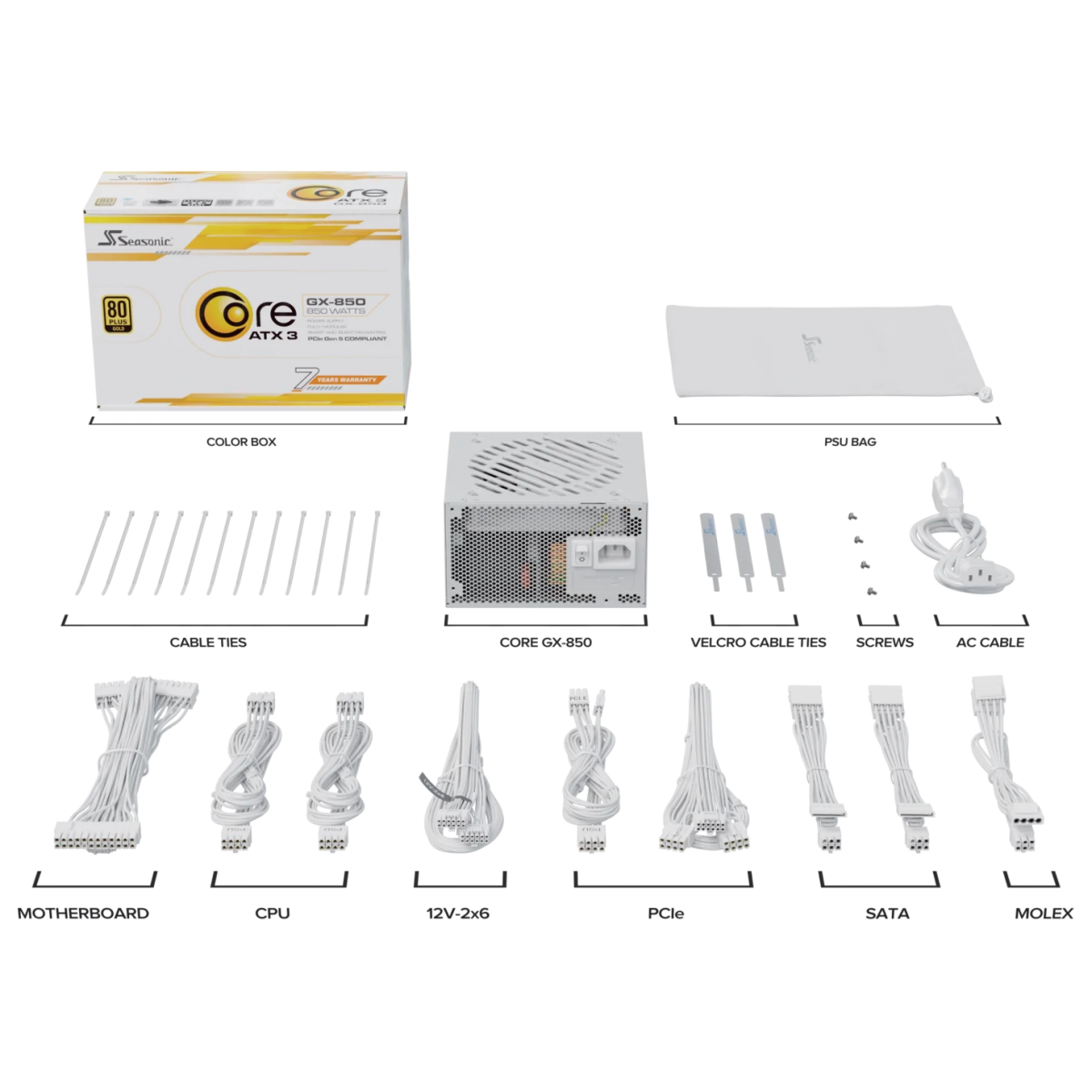 Barošanas bloks SEASONIC CORE GX White ATX 3.1 850 W - SRP-CGX851-A5A32SF-W - foto 9