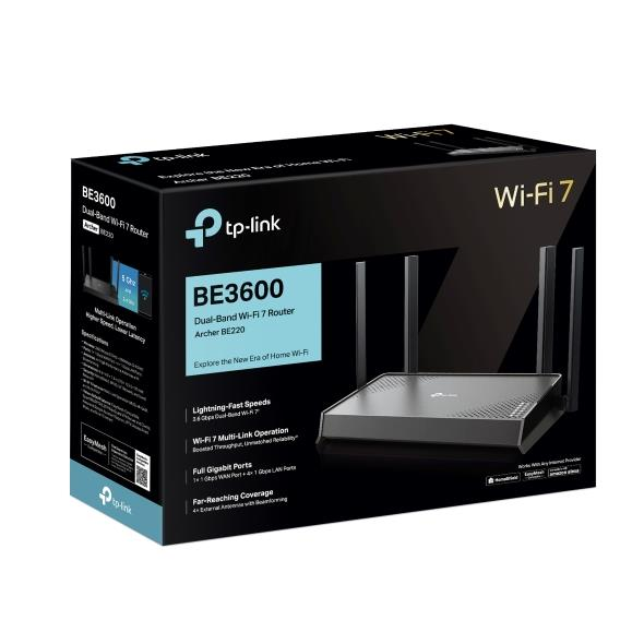 Wi-Fi rūteris (maršrutētājs) TP-Link 3600 Mbps Black (ARCHER BE220) - foto 4